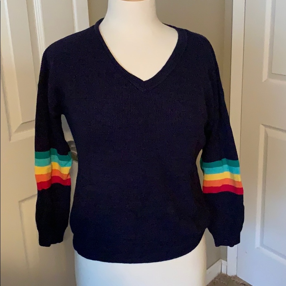 Navy rainbow sweater. V neck. Wild honey brand